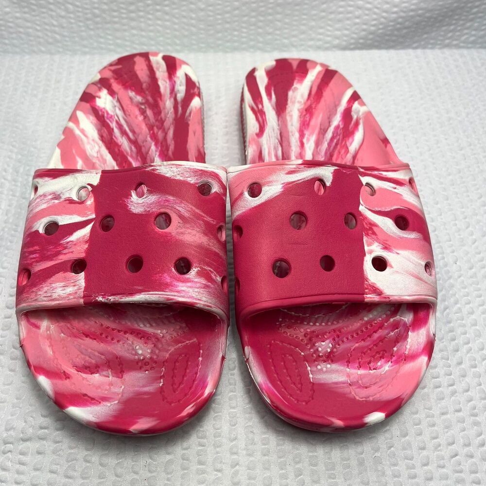 Crocs Iconic Comfort Pink & White Slides M7 W9